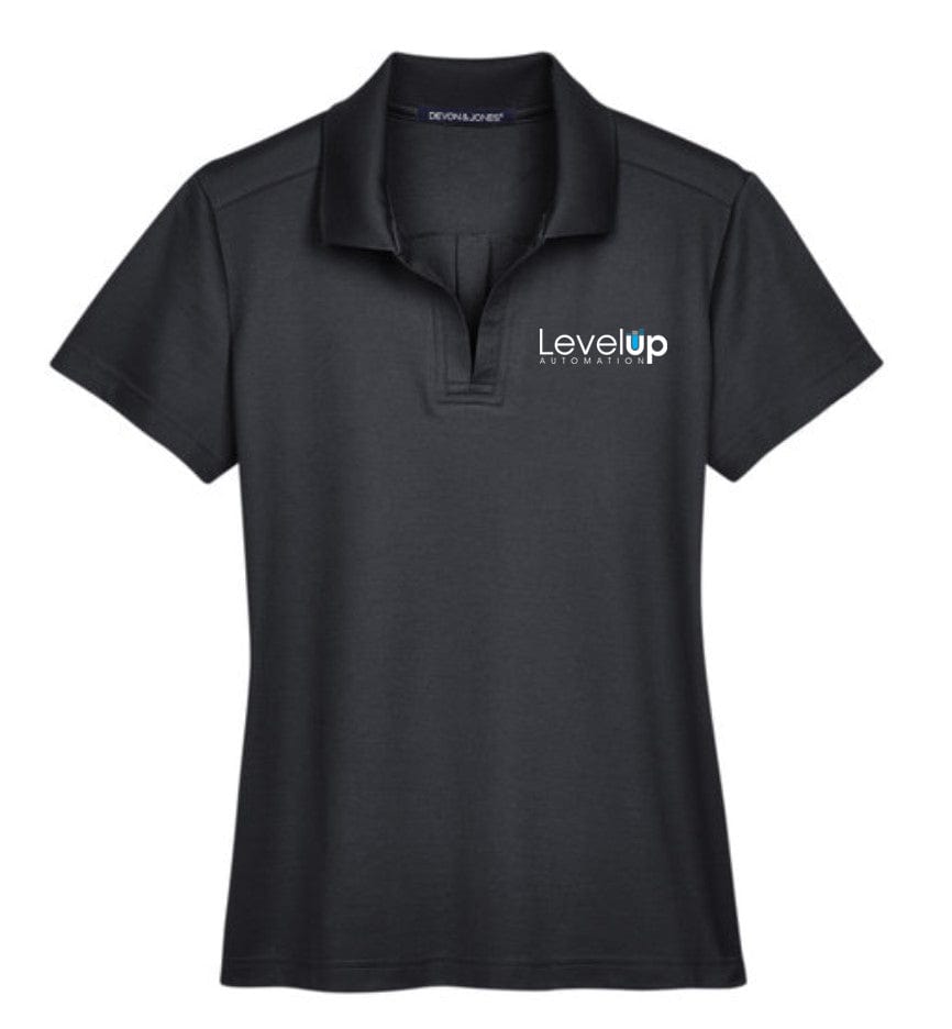 Level Up Automation Women's Short Sleeve V-Neck Polo Shirt, Black